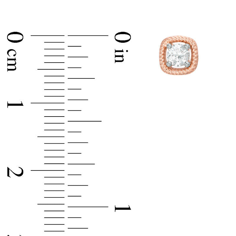 0.33 CT. T.W. Diamond Solitaire Cushion Twist Frame Stud Earrings in 10K Rose Gold