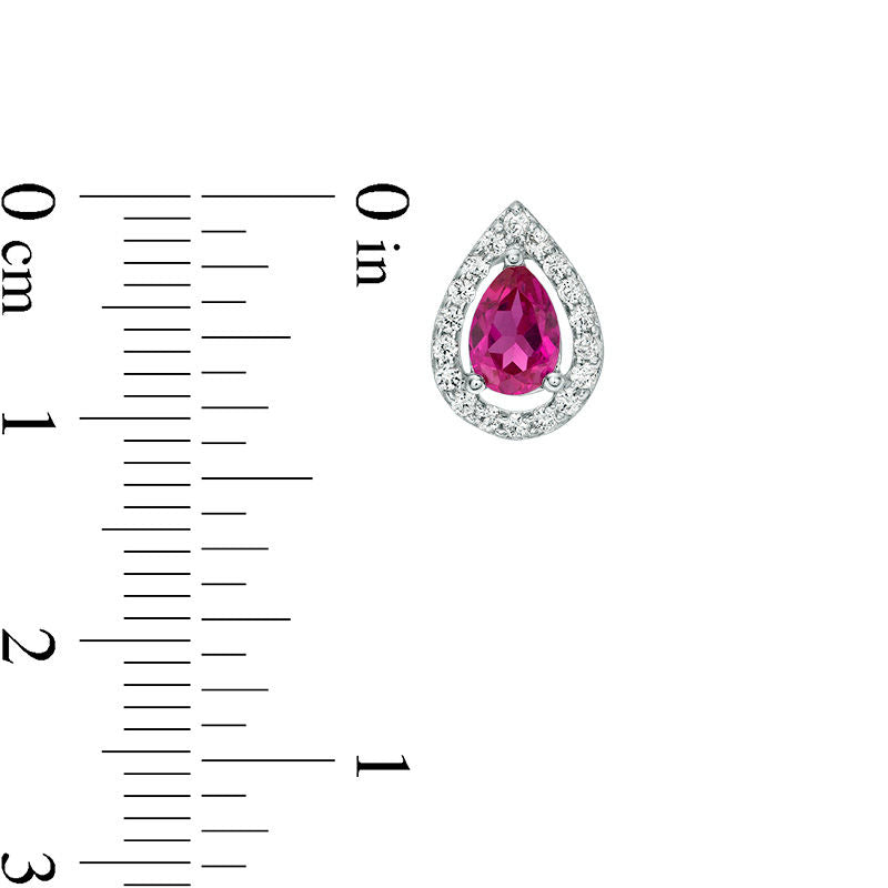 Pear-Shaped Lab-Created Ruby and White Sapphire Frame Drop Earrings in 10K White Gold