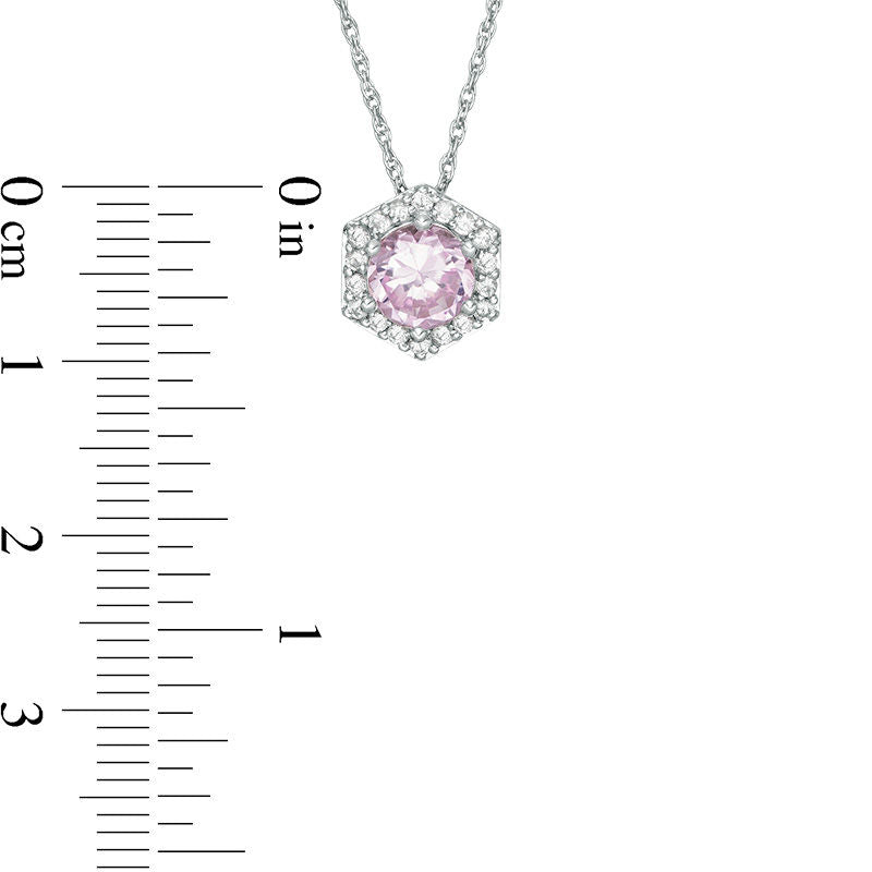6.0mm Lab-Created Pink and White Sapphire Hexagon Frame Pendant in Sterling Silver