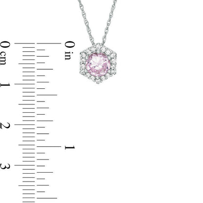 6.0mm Lab-Created Pink and White Sapphire Hexagon Frame Pendant in Sterling Silver