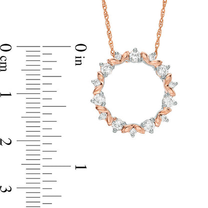 Lab-Created White Sapphire Leaf Motif Circle Pendant in 10K Rose Gold
