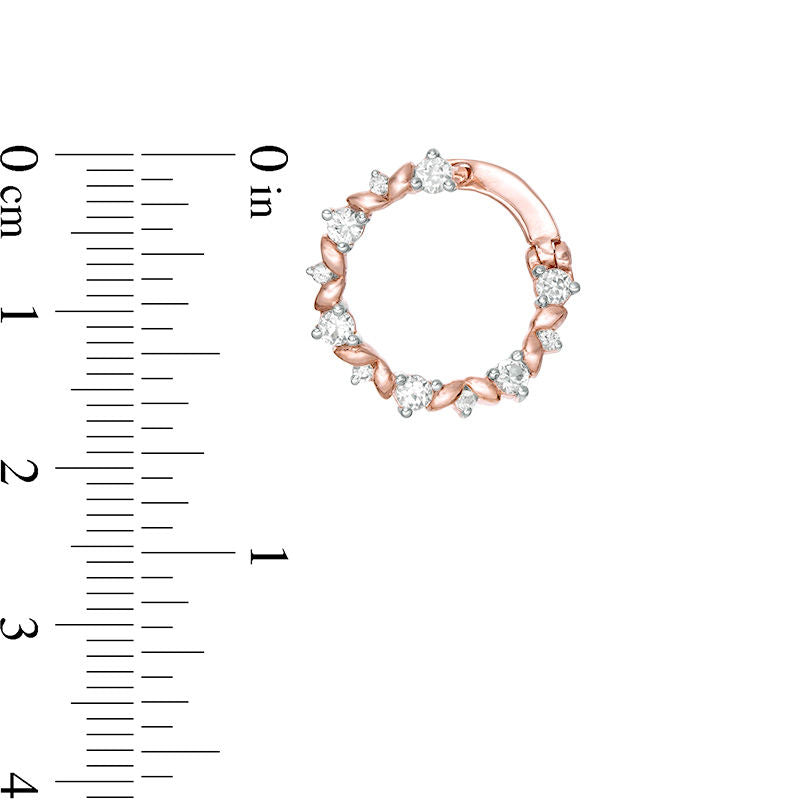 Lab-Created White Sapphire Leaf Motif Circle Hoop Earrings in 10K Rose Gold