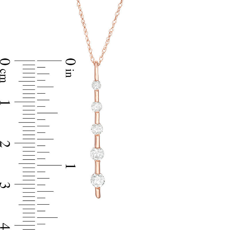 0.5 CT. T.W. Natural Diamond Five Stone Linear Pendant in 10K Rose Gold