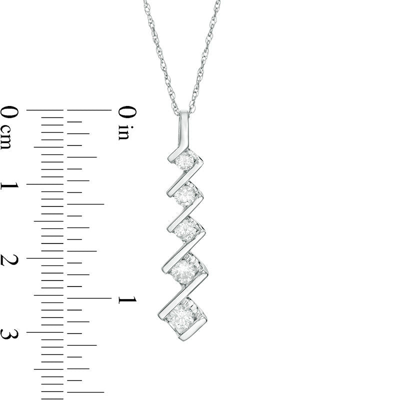 0.5 CT. T.W. Natural Diamond Five Stone Linear Zig-Zag Pendant in 10K White Gold