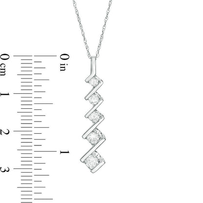 0.5 CT. T.W. Natural Diamond Five Stone Linear Zig-Zag Pendant in 10K White Gold