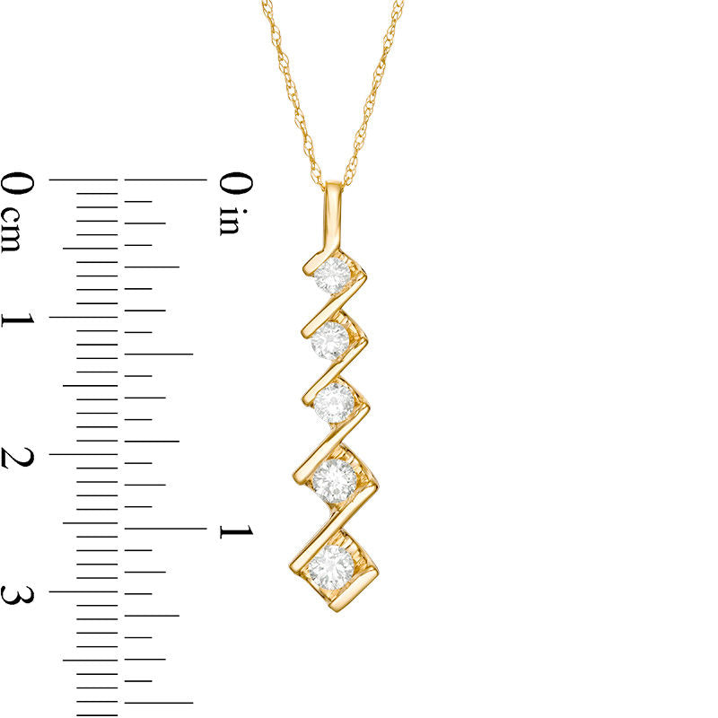 0.5 CT. T.W. Natural Diamond Five Stone Linear Zig-Zag Pendant in 10K Yellow Gold