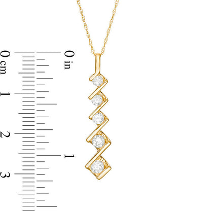0.5 CT. T.W. Natural Diamond Five Stone Linear Zig-Zag Pendant in 10K Yellow Gold