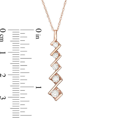 0.5 CT. T.W. Natural Diamond Five Stone Linear Zig-Zag Pendant in 10K Rose Gold
