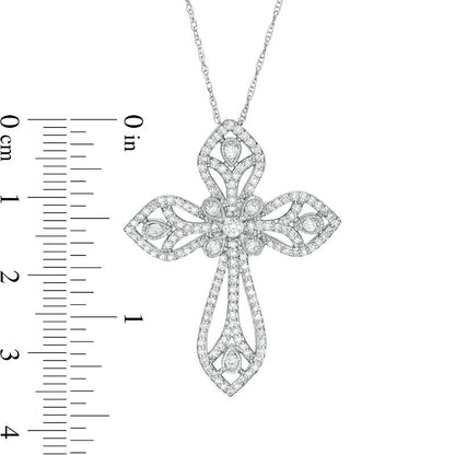 0.75 CT. T.W. Natural Diamond Petal Cross Pendant in 10K White Gold