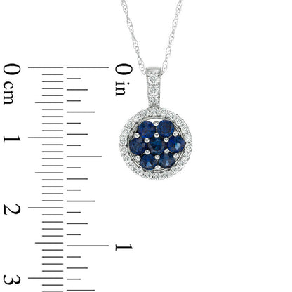 Blue Sapphire and 0.2 CT. T.W. Natural Diamond Frame Flower Composite Pendant in 10K White Gold
