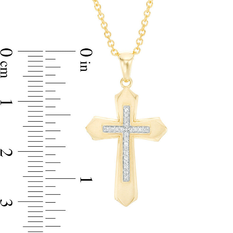 Men's 0.07 CT. T.W. Natural Diamond Gothic-Style Cross Pendant in 10K Yellow Gold - 20
