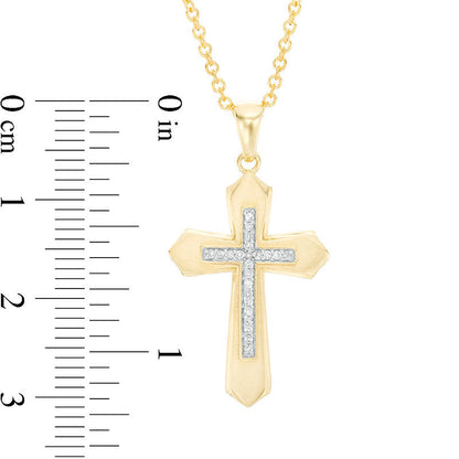 Men's 0.07 CT. T.W. Natural Diamond Gothic-Style Cross Pendant in 10K Yellow Gold - 20