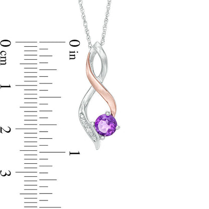 5.0mm Amethyst and Natural Diamond Accent Beaded Infinity Flame Pendant in Sterling Silver and 10K Rose Gold