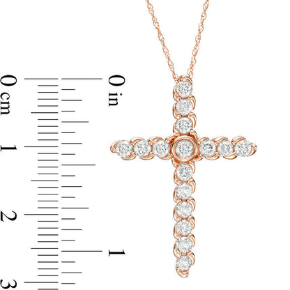 1 CT. T.W. Natural Diamond Cross Pendant in 14K Rose Gold