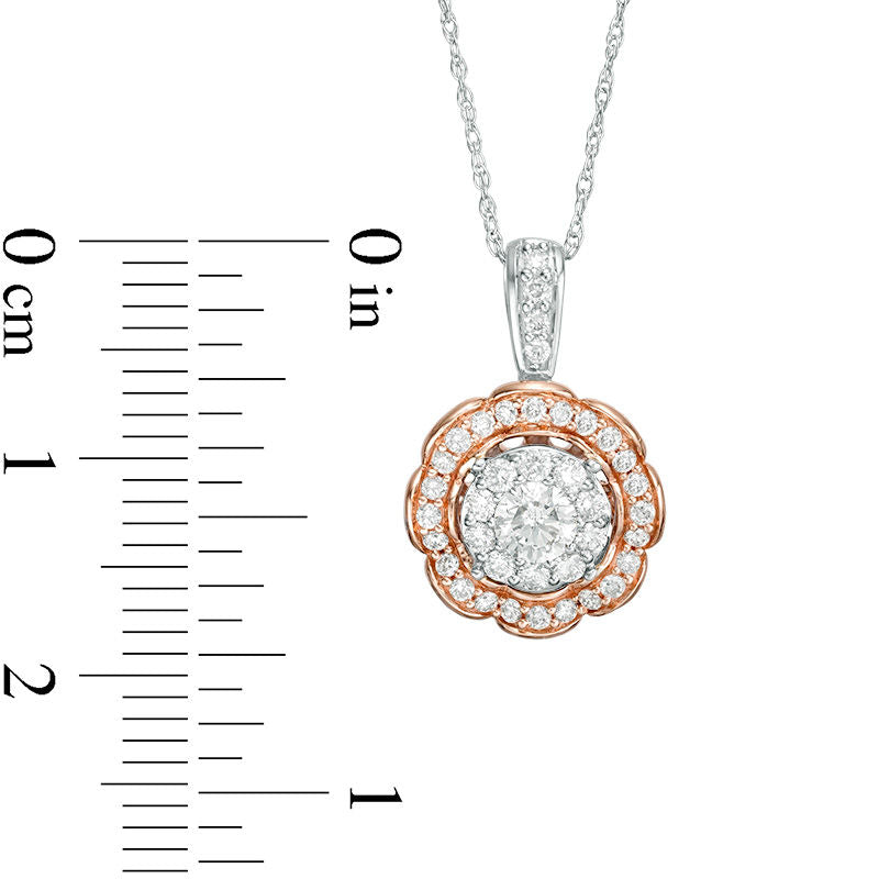 0.5 CT. T.W. Natural Diamond Flower Frame Pendant in 14K Two-Tone Gold