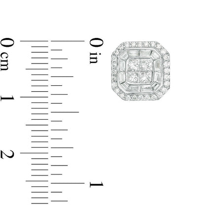 1.25 CT. T.W. Quad Princess-Cut Diamond Double Octagon Frame Stud Earrings in 14K White Gold