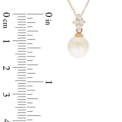 8.0-8.5mm Cultured Freshwater Pearl and White Topaz Pendant in 14K Gold