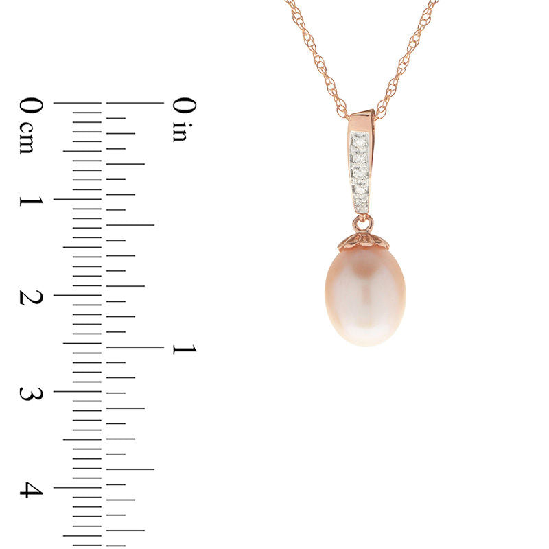 8.0 - 8.5mm Oval Pink Cultured Freshwater Pearl and Natural Diamond Accent Pendant in 14K Rose Gold