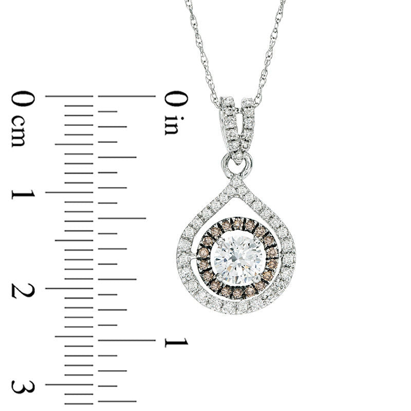 1 CT. T.W. Champagne and White Natural Diamond Double Frame Pendant in 14K White Gold