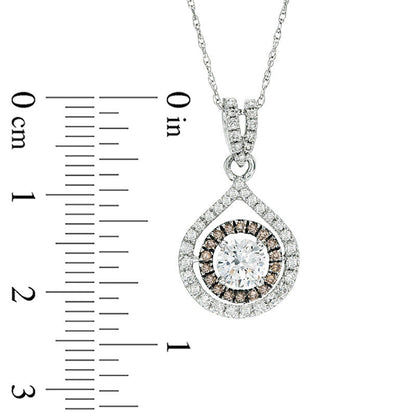 1 CT. T.W. Champagne and White Natural Diamond Double Frame Pendant in 14K White Gold