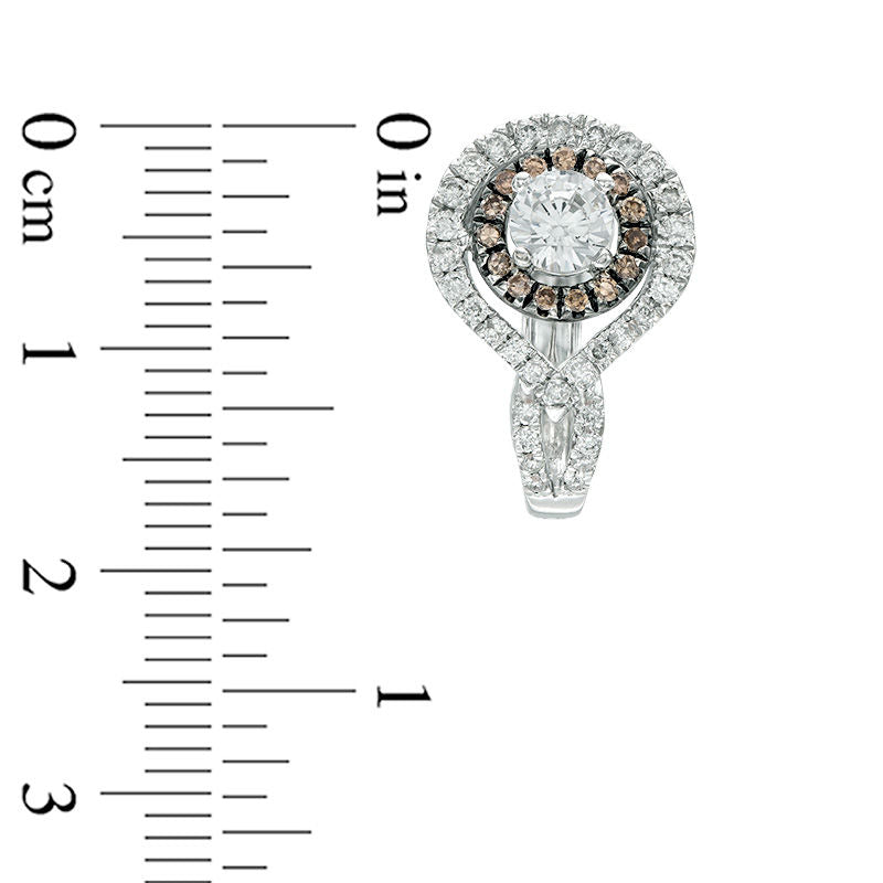 1.5 CT. T.W. Champagne and White Diamond Double Frame Twist Hoop Earrings in 14K White Gold