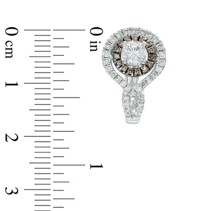 1.5 CT. T.W. Champagne and White Diamond Double Frame Twist Hoop Earrings in 14K White Gold