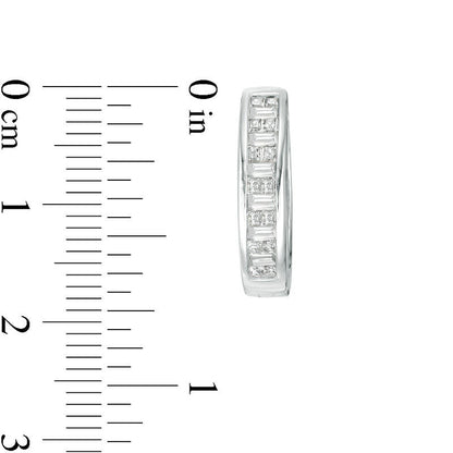 1 CT. T.W. Princess-Cut and Baguette Diamond Alternating Hoop Earrings in 10K White Gold