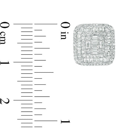 1 CT. T.W. Composite Diamond Cushion Frame Stud Earrings in 14K White Gold