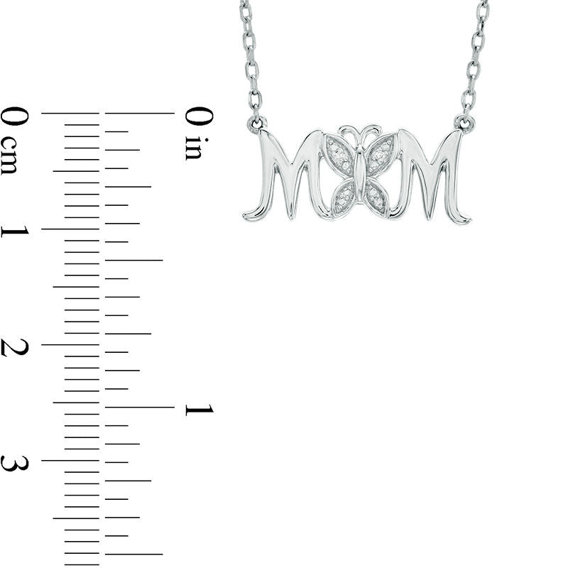 Natural Diamond Accent Butterfly MOM" Necklace in Sterling Silver - 16""