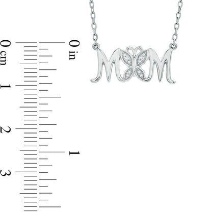 Natural Diamond Accent Butterfly MOM" Necklace in Sterling Silver - 16""