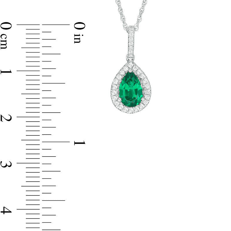 Pear-Shaped Lab-Created Emerald and 0.13 CT. T.W. Diamond Frame Pendant in Sterling Silver