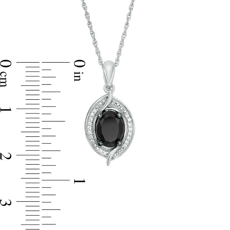 Oval Lab-Created Black Sapphire and 0.05 CT. T.W. Diamond Bead Bypass Swirl Frame Pendant in Sterling Silver