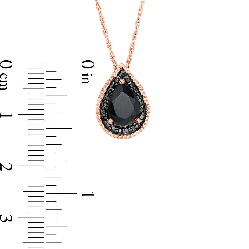 Lab-Created Black Sapphire and 0.1 CT. T.W. Enhanced Black Diamond Pendant in Sterling Silver with 14K Rose Gold Plate