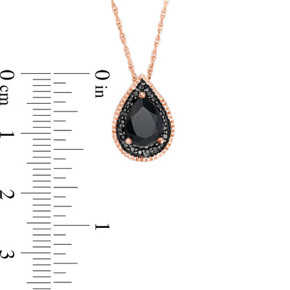Lab-Created Black Sapphire and 0.1 CT. T.W. Enhanced Black Diamond Pendant in Sterling Silver with 14K Rose Gold Plate
