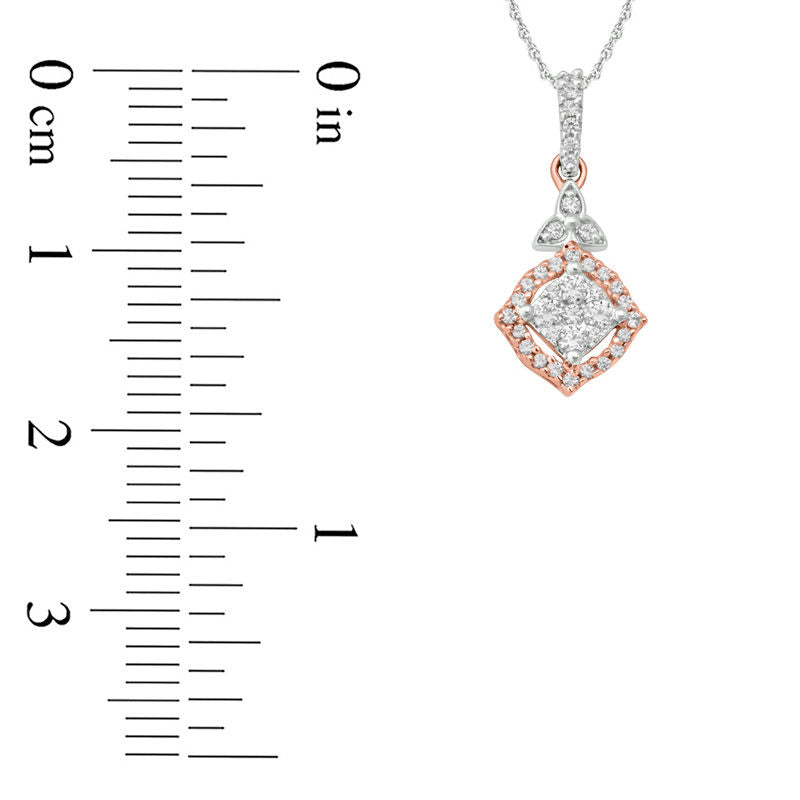 0.25 CT. T.W. Quad Natural Diamond Frame Tri-Top Pendant in 10K Rose Gold