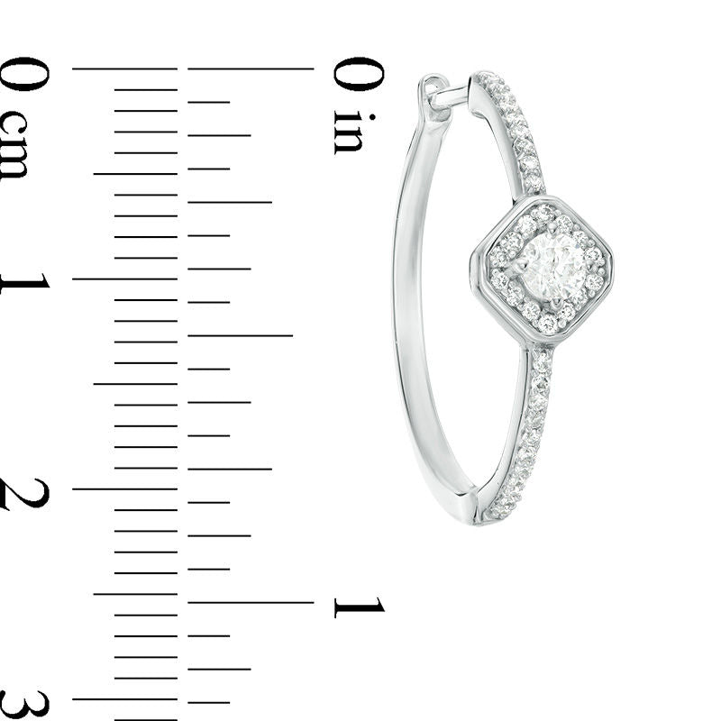 0.75 CT. T.W. Diamond Tilted Square on Hoop Earrings in 10K White Gold