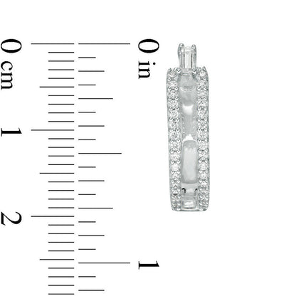 0.5 CT. T.W. Baguette and Round Diamond Double Row Split Hoop Earrings in 10K White Gold
