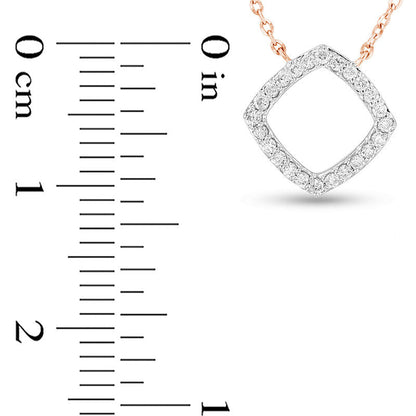 0.13 CT. T.W. Natural Diamond Tilted Square Outline Necklace in 14K Rose Gold