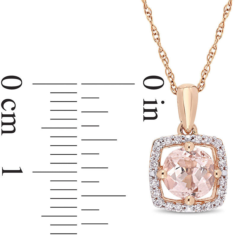 6.0mm Morganite and 0.1 CT. T.W. Natural Diamond Cushion Frame Pendant in 10K Rose Gold - 17