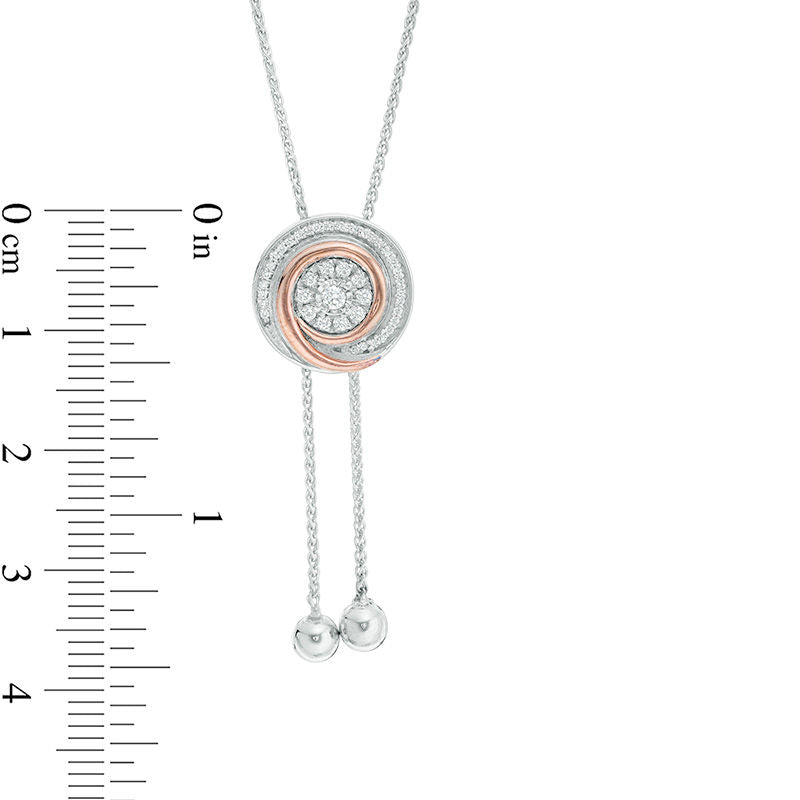 0.17 CT. T.W. Natural Diamond Swirl Lariat Necklace in Sterling Silver and 10K Rose Gold - 26
