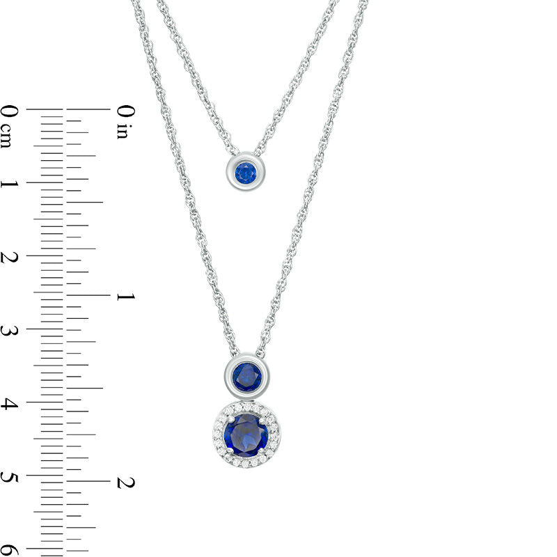 Lab-Created Blue and White Sapphire Frame Double Strand Necklace in Sterling Silver - 20