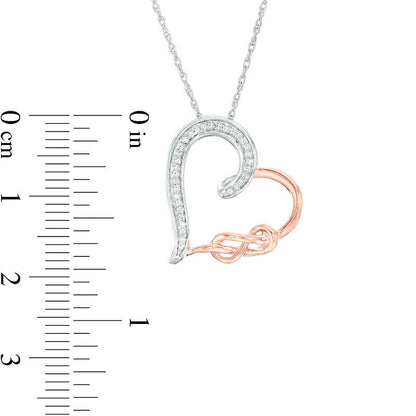 0.07 CT. T.W. Natural Diamond Infinity Knot Tilted Heart Pendant in Sterling Silver and 10K Rose Gold
