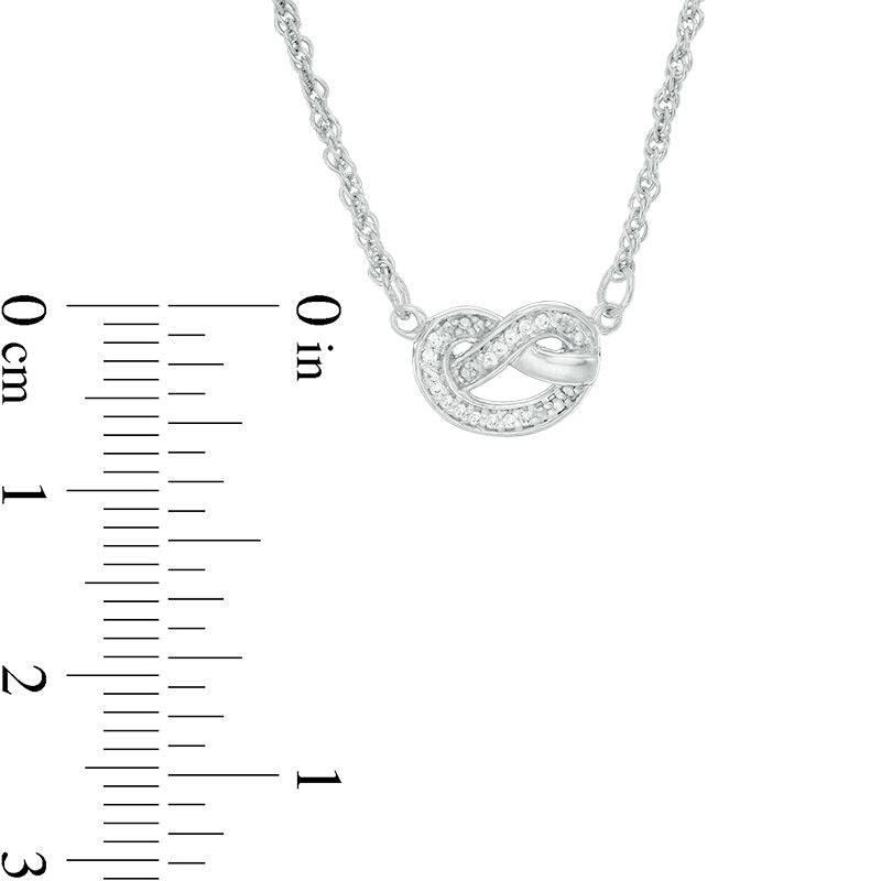0.05 CT. T.W. Natural Diamond Love Knot Pretzel Necklace in Sterling Silver - 17.5