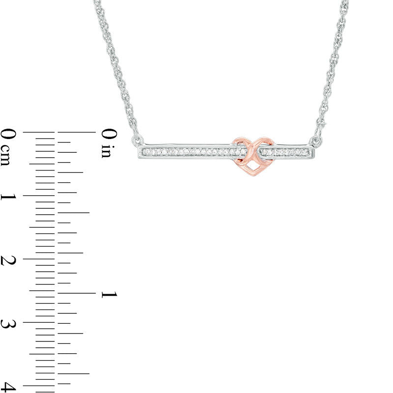 0.17 CT. T.W. Natural Diamond Infinity Heart Bar Necklace in Sterling Silver and 10K Rose Gold - 16.75