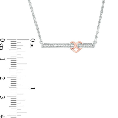0.17 CT. T.W. Natural Diamond Infinity Heart Bar Necklace in Sterling Silver and 10K Rose Gold - 16.75