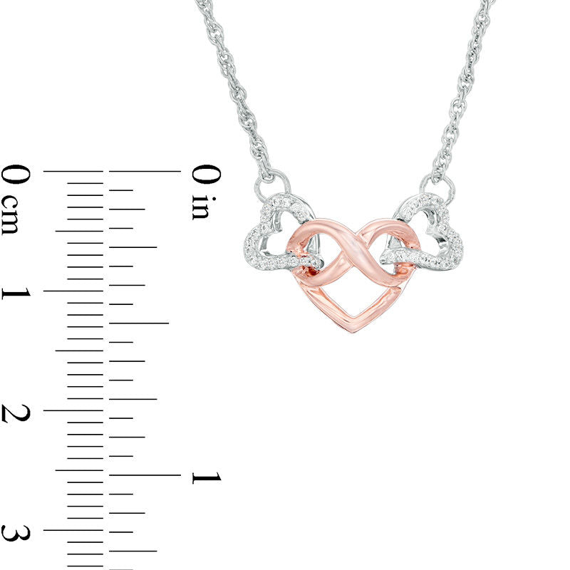 0.1 CT. T.W. Natural Diamond Infinity Heart Interlocking Necklace in Sterling Silver and 10K Rose Gold - 17.38