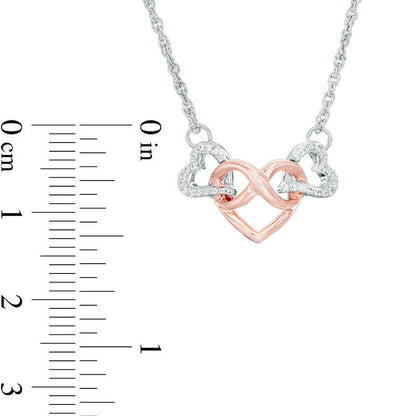 0.1 CT. T.W. Natural Diamond Infinity Heart Interlocking Necklace in Sterling Silver and 10K Rose Gold - 17.38