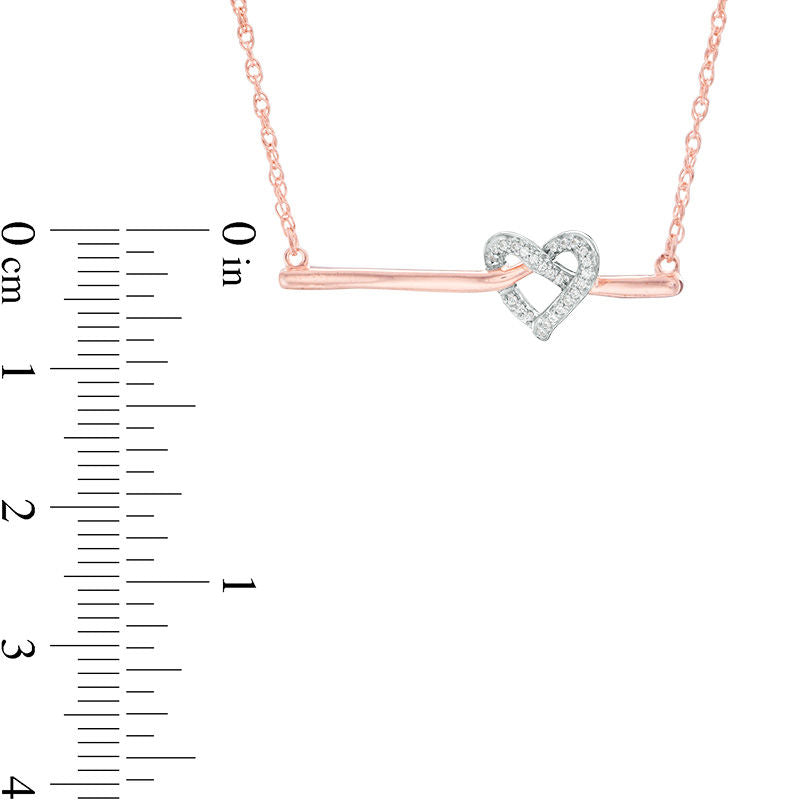 0.05 CT. T.W. Natural Diamond Love Knot Heart Bar Necklace in 10K Rose Gold - 16.37