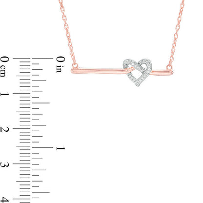 0.05 CT. T.W. Natural Diamond Love Knot Heart Bar Necklace in 10K Rose Gold - 16.37
