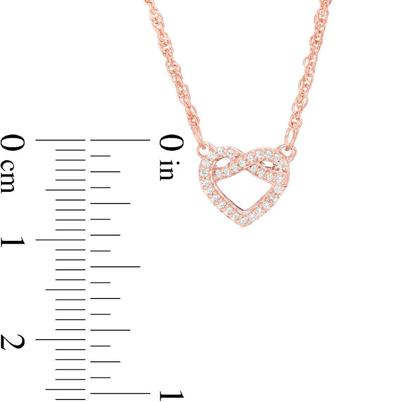 0.07 CT. T.W. Natural Diamond Love Knot Heart Necklace in 10K Rose Gold - 17.6